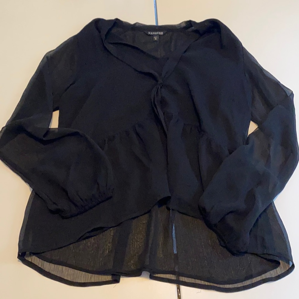 Express Sheer Black Hi-low Top with Tie
